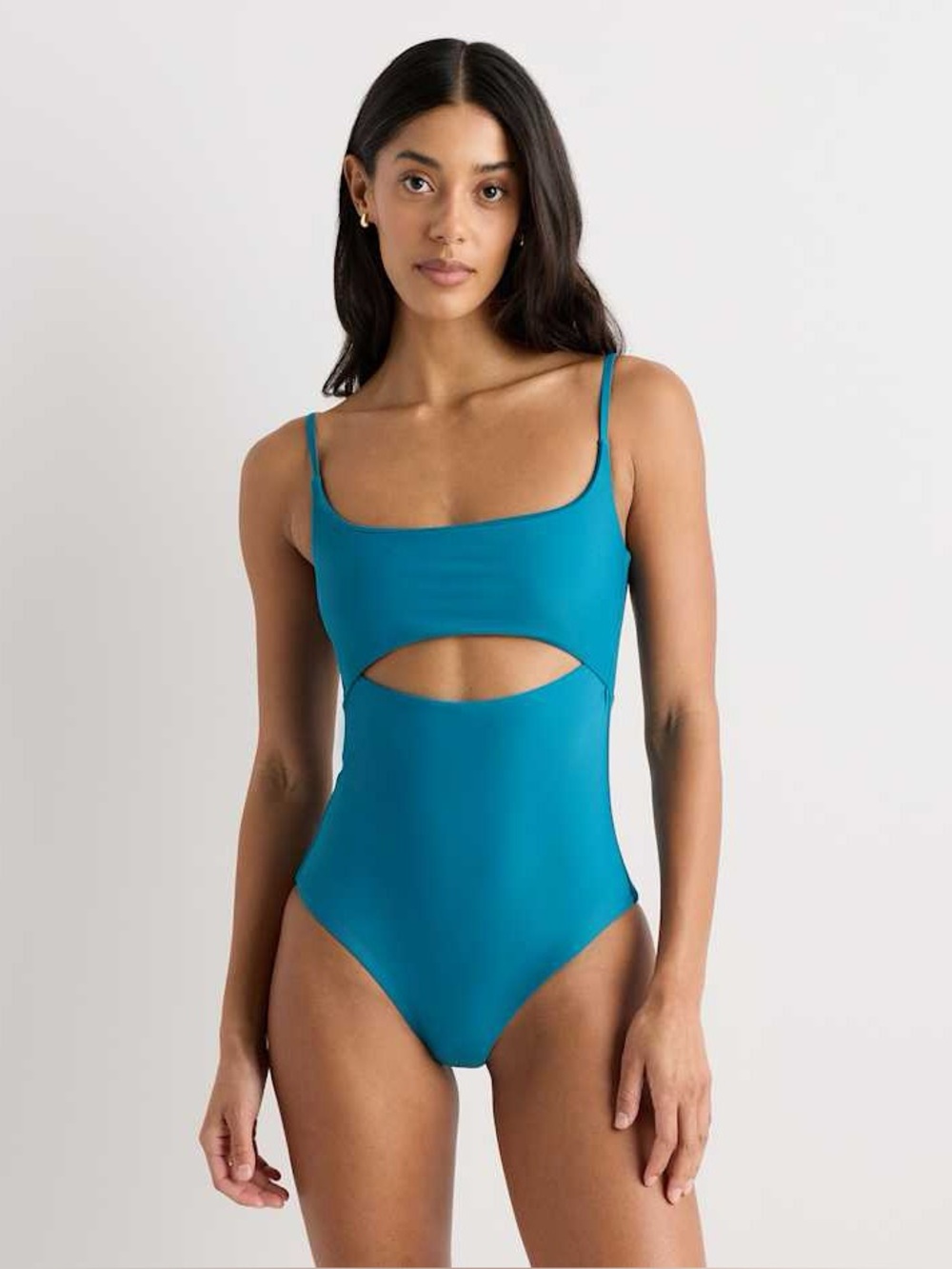 Quince Italian Open Front Lagoon Teal Sz S One Piece New